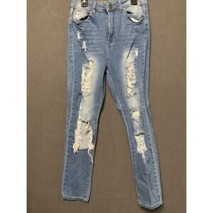 V.I.P. Jeans Juniors 3 Light Wash Shredded Skinny Stretch Distressed
